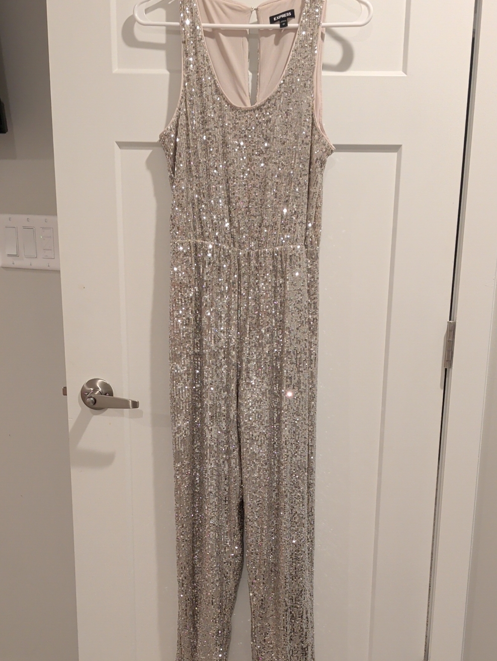 Express Silver Sequin Sleeveless Jumpsuit